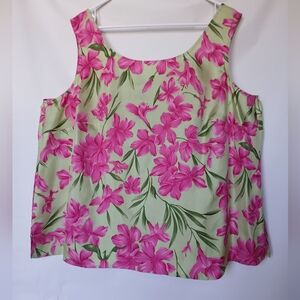 Oscar De La Renta Womens Vintage Sleeveless 100% Silk Floral Top 20W  Fiesta
